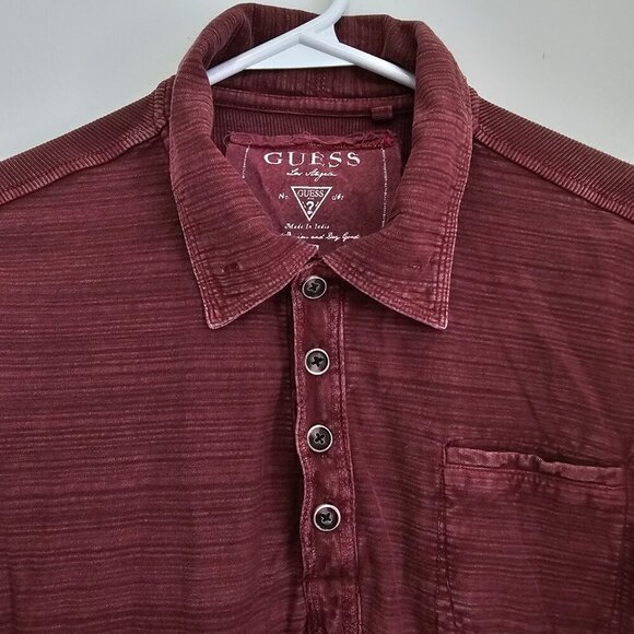 Men's Guess Short Sleeve Golf Shirt, Size S, Brown/Burgundy - Picture 2 of 14